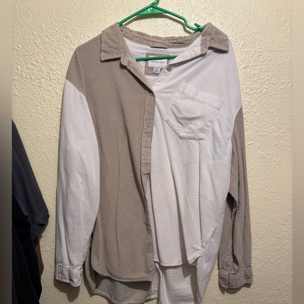 Two-Tone Beige and White Button Down